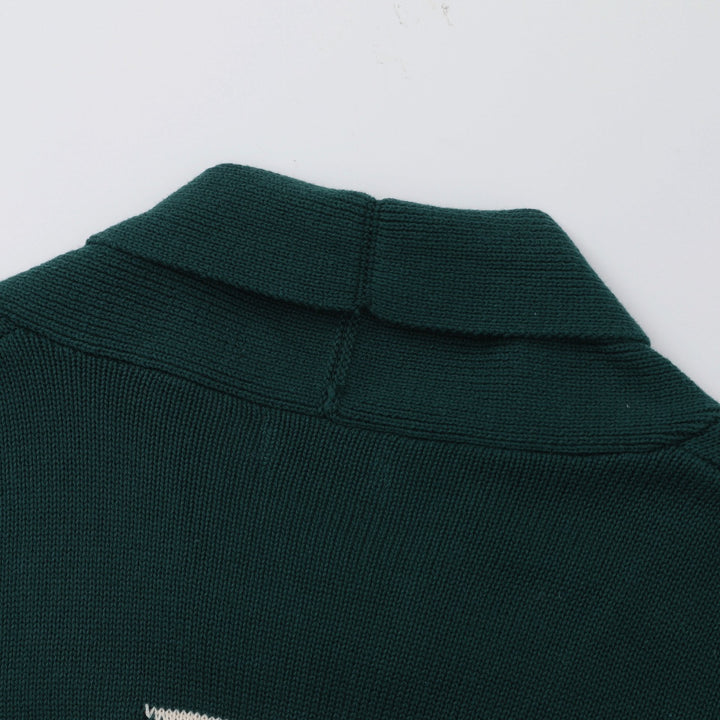 Cardigan en maille géométrique vintage des années 70 pour homme, vert foncé