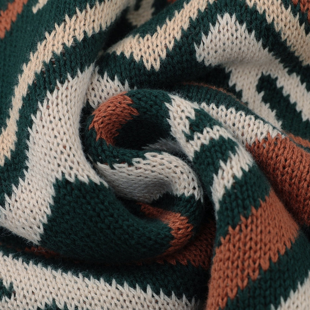 Cardigan en maille géométrique vintage des années 70 pour homme, vert foncé