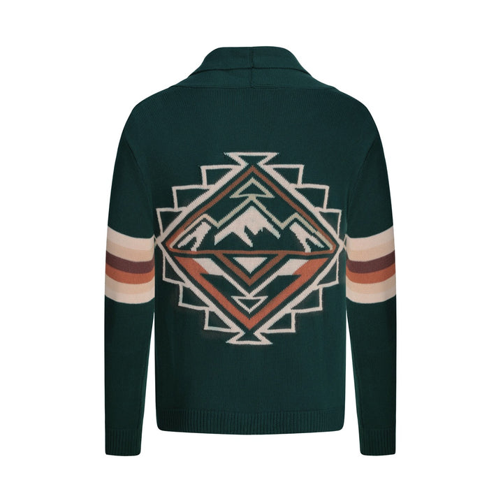Cardigan en maille géométrique vintage des années 70 pour homme, vert foncé