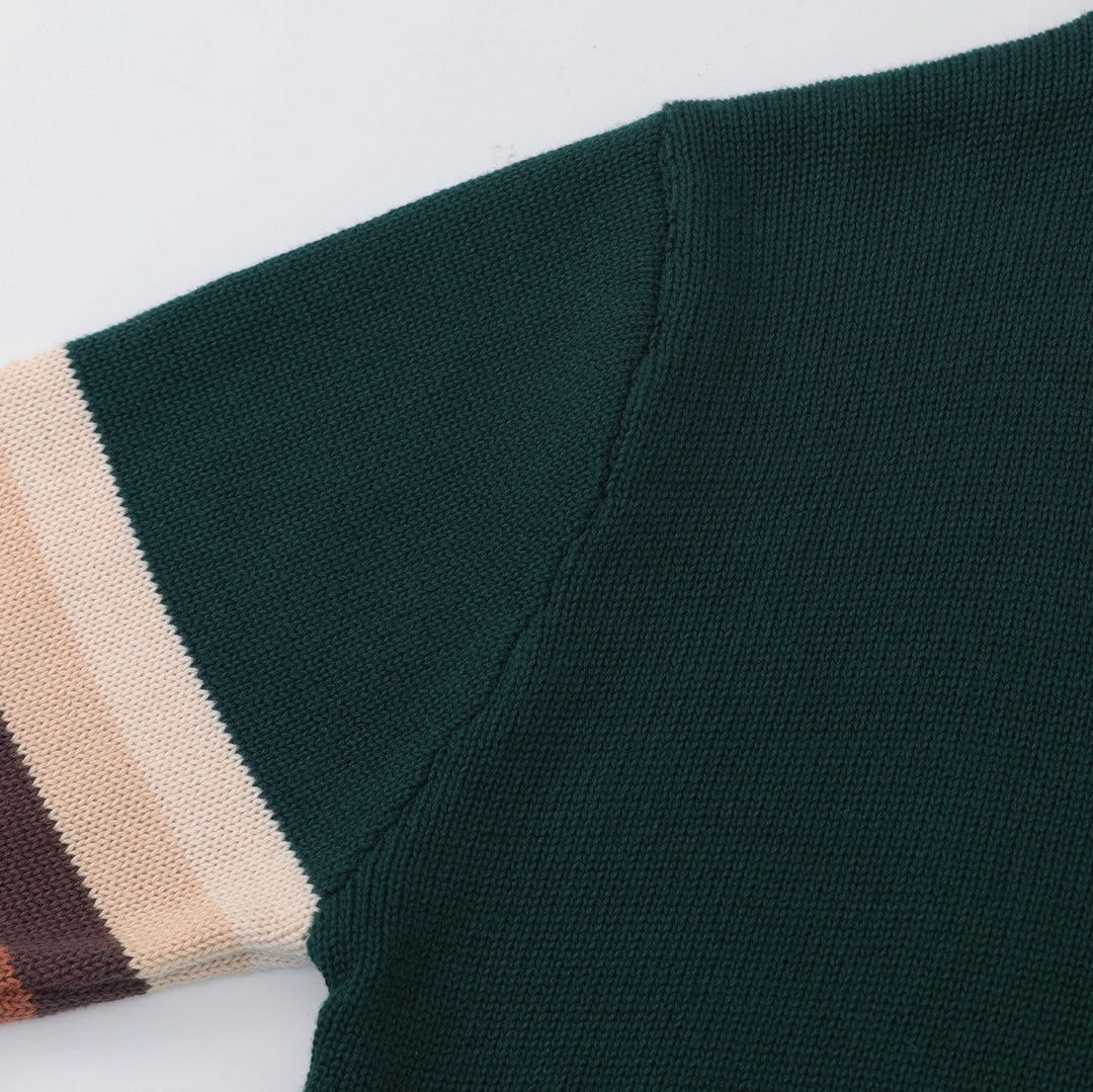 Cardigan en maille géométrique vintage des années 70 pour homme, vert foncé