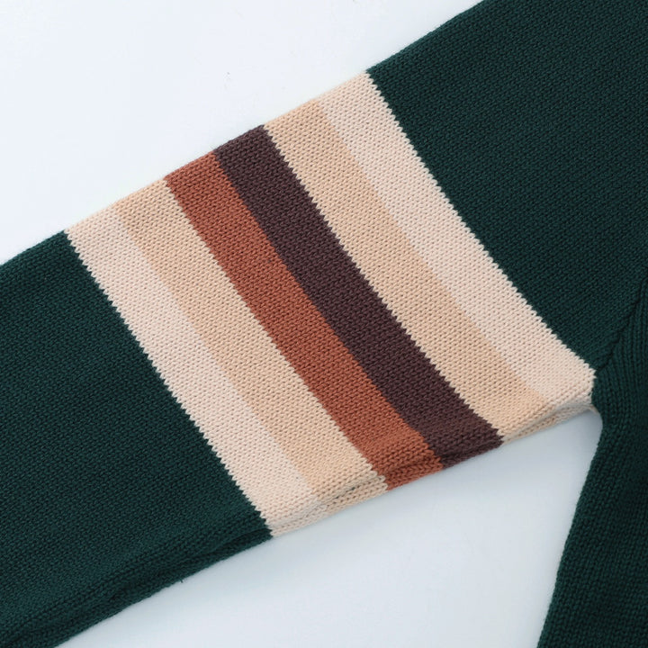Cardigan en maille géométrique vintage des années 70 pour homme, vert foncé