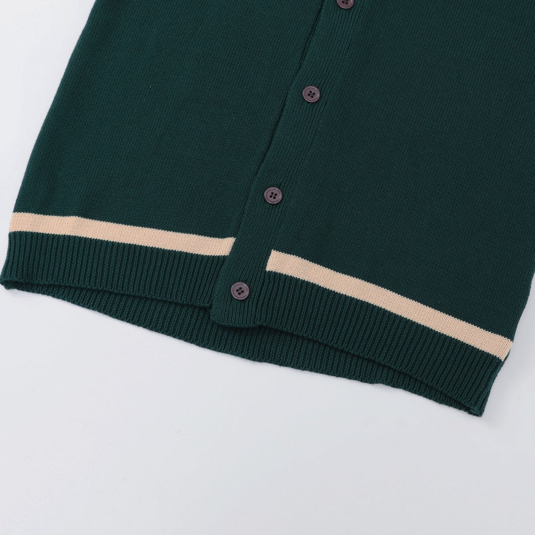 Cardigan en maille géométrique vintage des années 70 pour homme, vert foncé