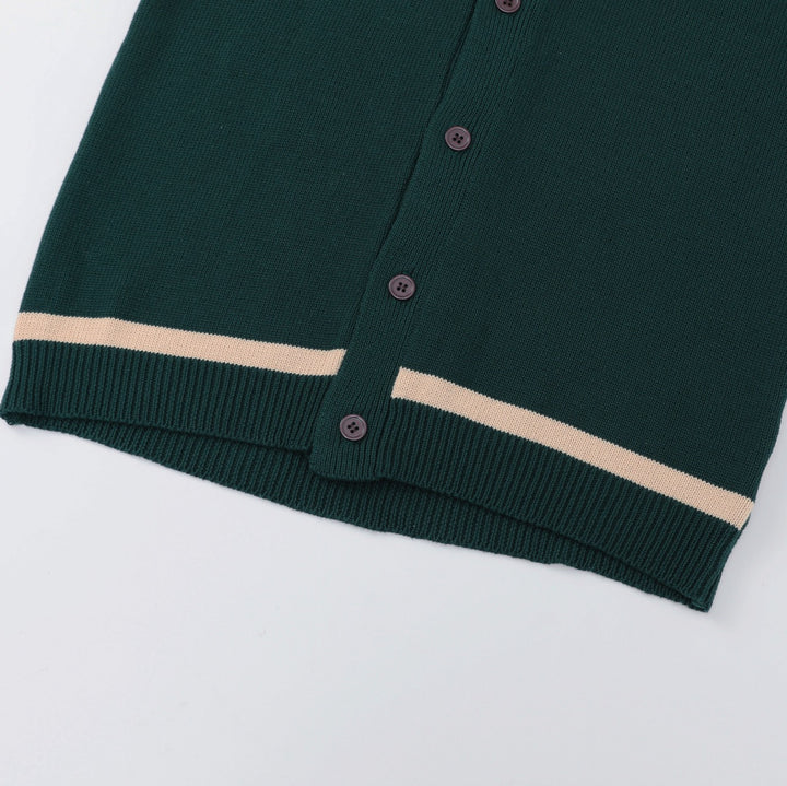 Cardigan en maille géométrique vintage des années 70 pour homme, vert foncé