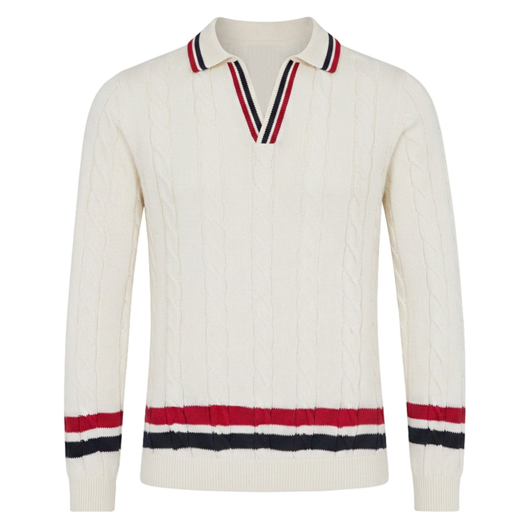 Men's Apricot 70s Vintage Cable Knit Polo Shirt