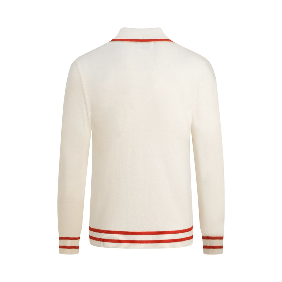 Men's Apricot 70s Vintage Western Embroidered Polo Knit Cardigan
