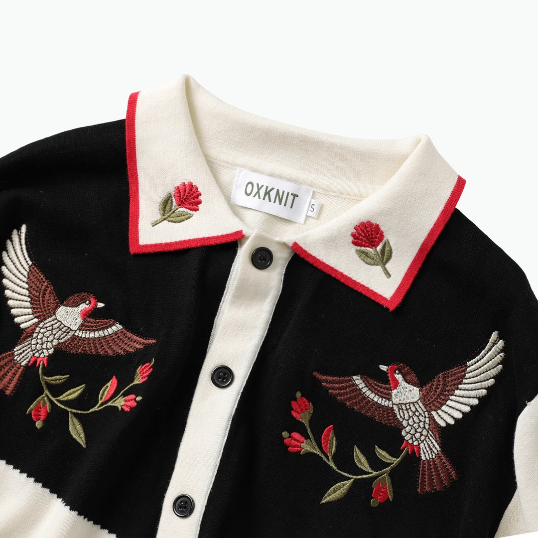 Men's Apricot 70s Vintage Western Embroidered Polo Knit Cardigan