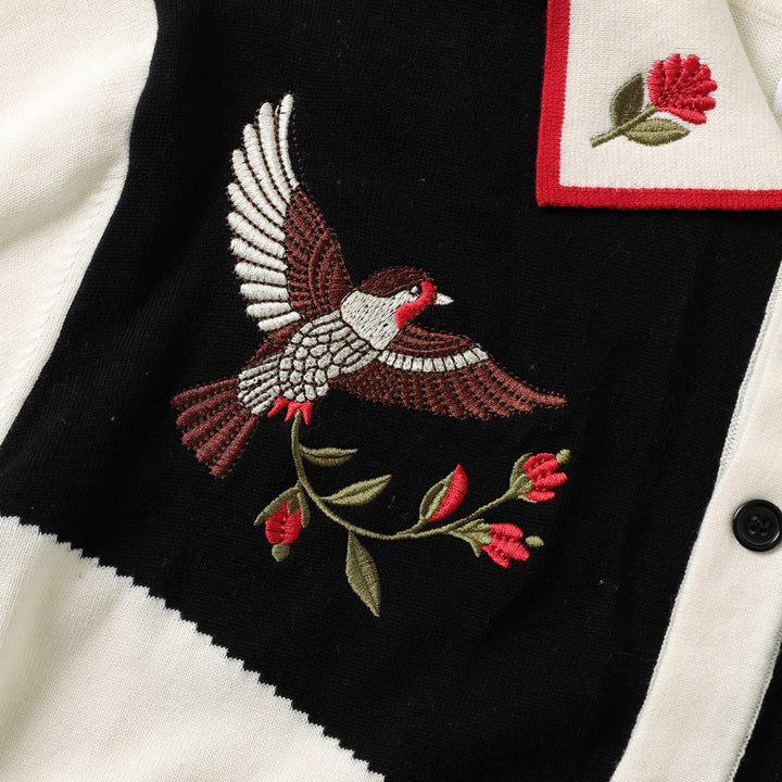 Men's Apricot 70s Vintage Western Embroidered Polo Knit Cardigan