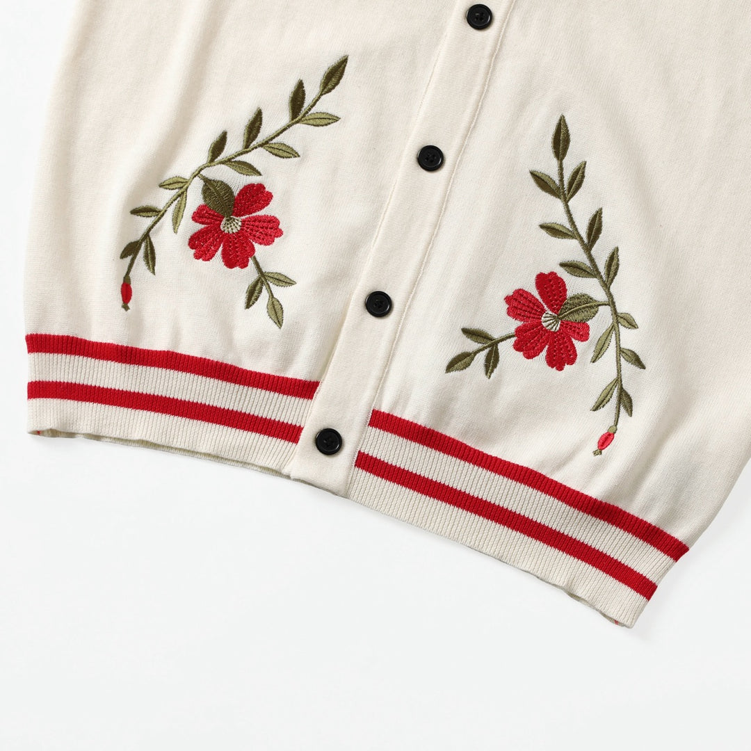 Men's Apricot 70s Vintage Western Embroidered Polo Knit Cardigan