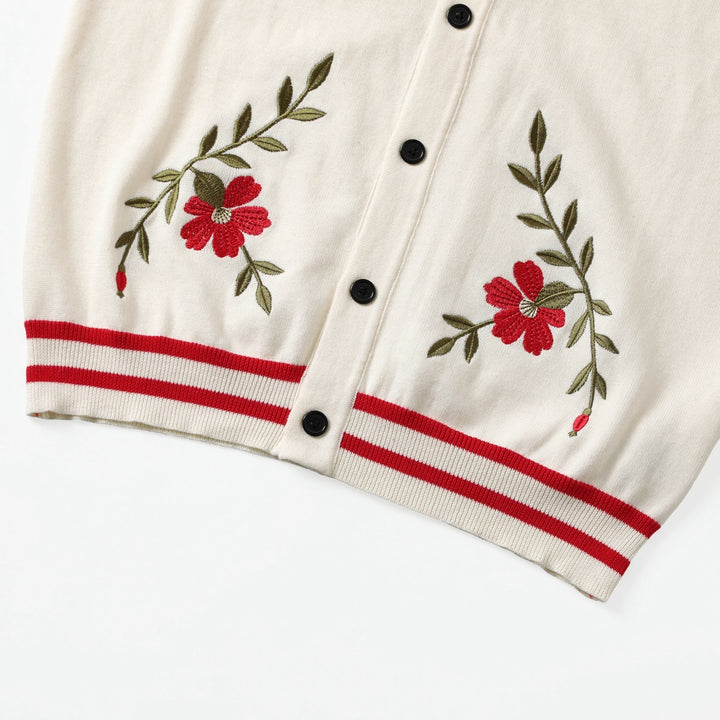Men's Apricot 70s Vintage Western Embroidered Polo Knit Cardigan