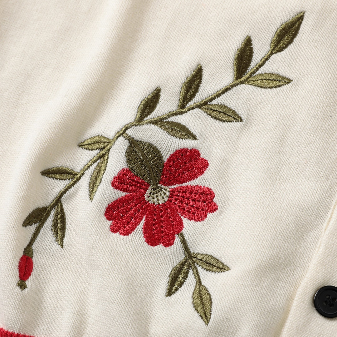 Men's Apricot 70s Vintage Western Embroidered Polo Knit Cardigan