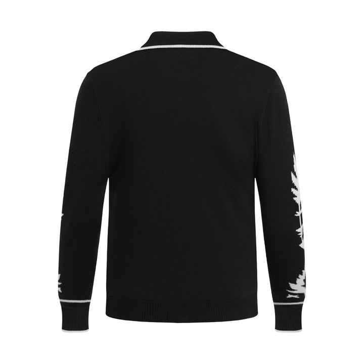 Men's Black 70s Vintage Western Cowboy Knit Polo Cardigan
