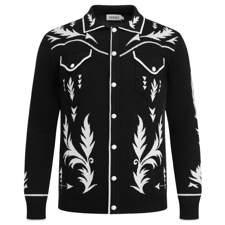Men's Black 70s Vintage Western Cowboy Knit Polo Cardigan