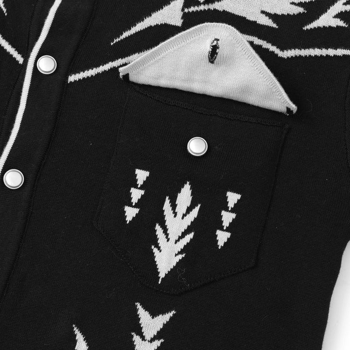 Men's Black 70s Vintage Western Cowboy Knit Polo Cardigan