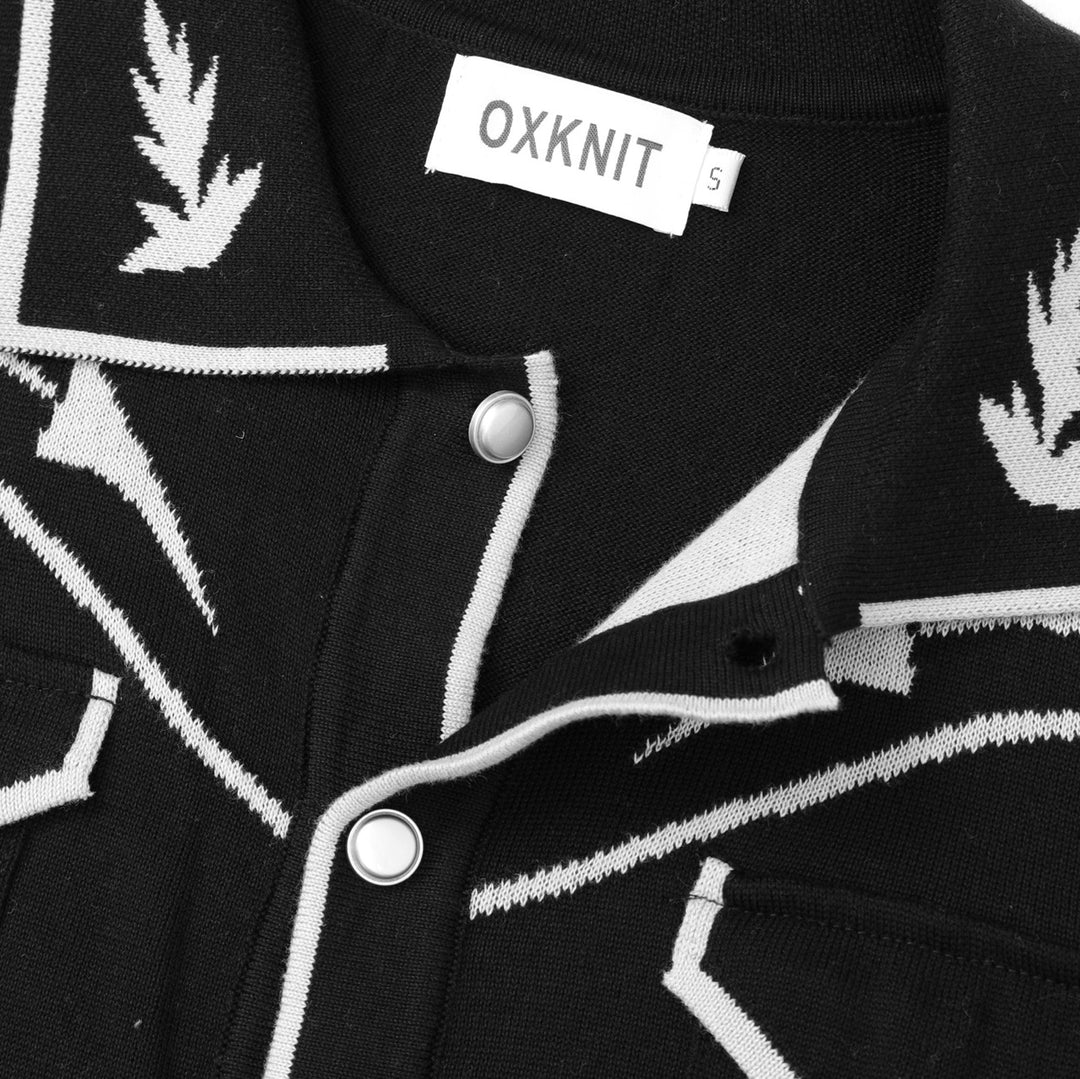 Men's Black 70s Vintage Western Cowboy Knit Polo Cardigan