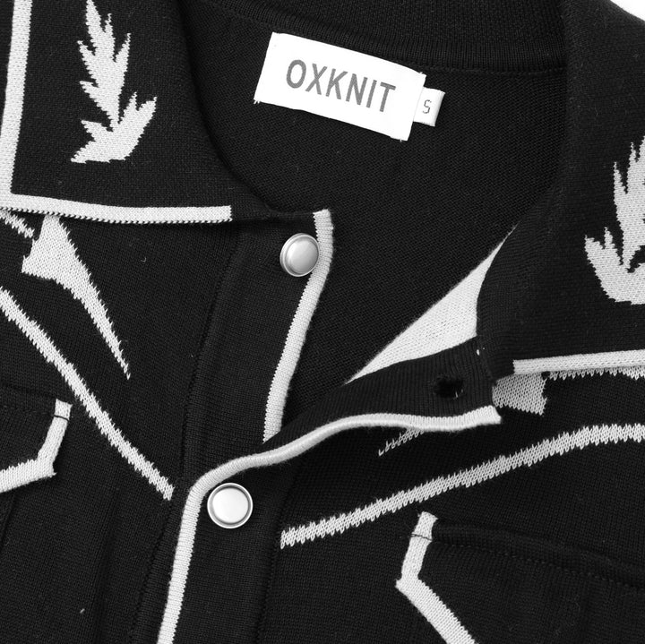 Men's Black 70s Vintage Western Cowboy Knit Polo Cardigan