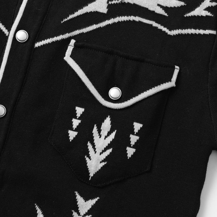 Men's Black 70s Vintage Western Cowboy Knit Polo Cardigan