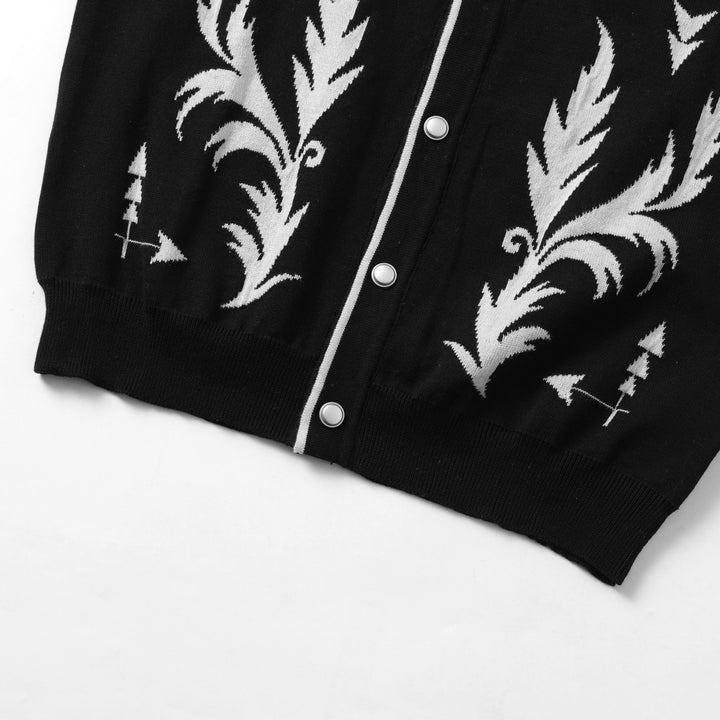 Men's Black 70s Vintage Western Cowboy Knit Polo Cardigan