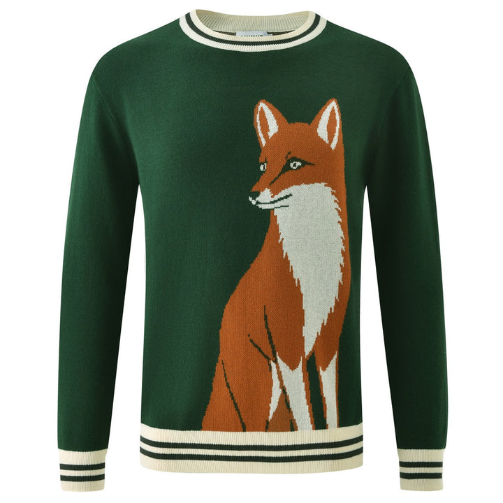 Men's Green Vintage Animal Art Jacquard Knit