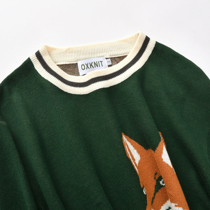 Men's Green Vintage Animal Art Jacquard Knit