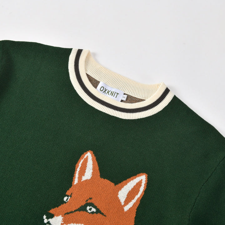 Men's Green Vintage Animal Art Jacquard Knit