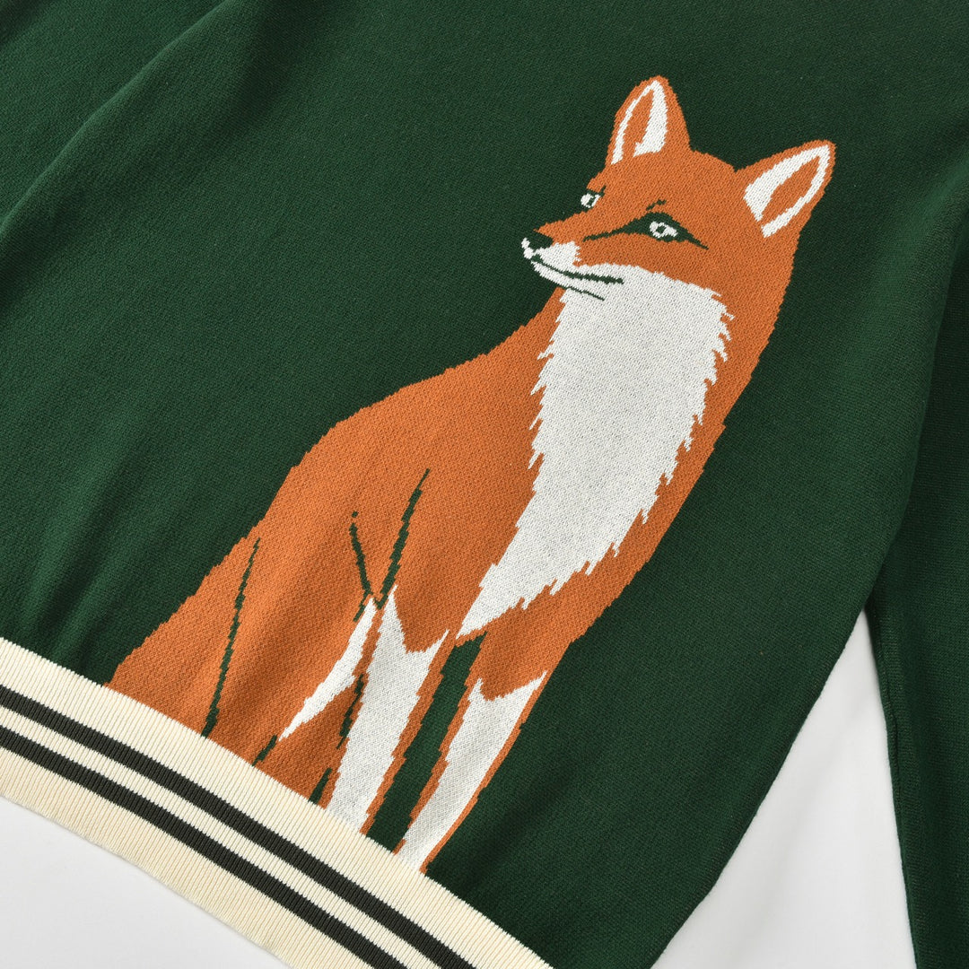 Men's Green Vintage Animal Art Jacquard Knit