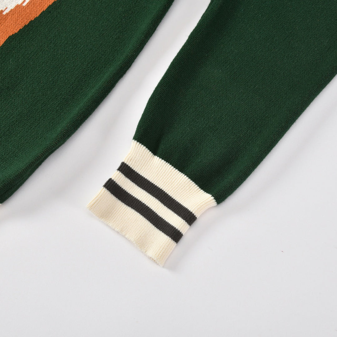 Men's Green Vintage Animal Art Jacquard Knit