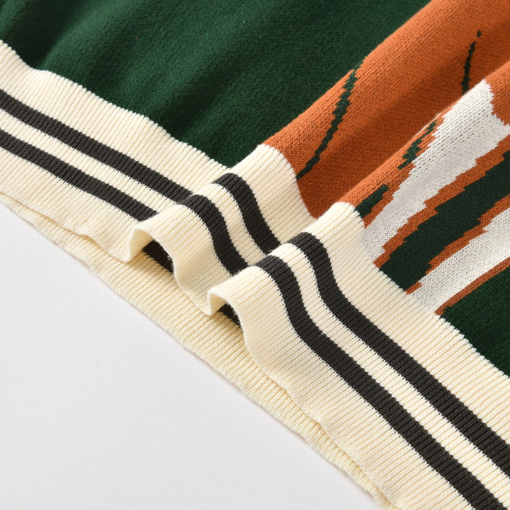 Men's Green Vintage Animal Art Jacquard Knit