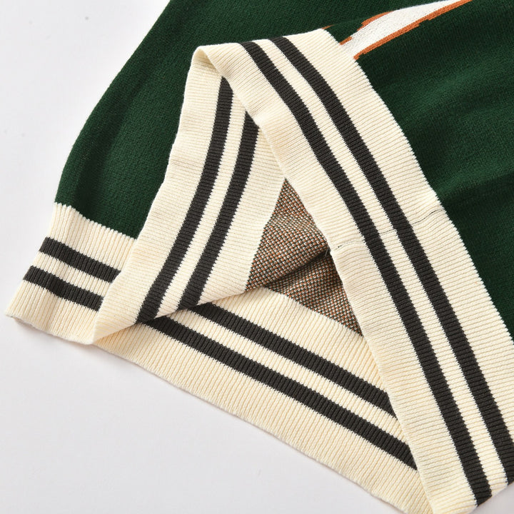 Men's Green Vintage Animal Art Jacquard Knit
