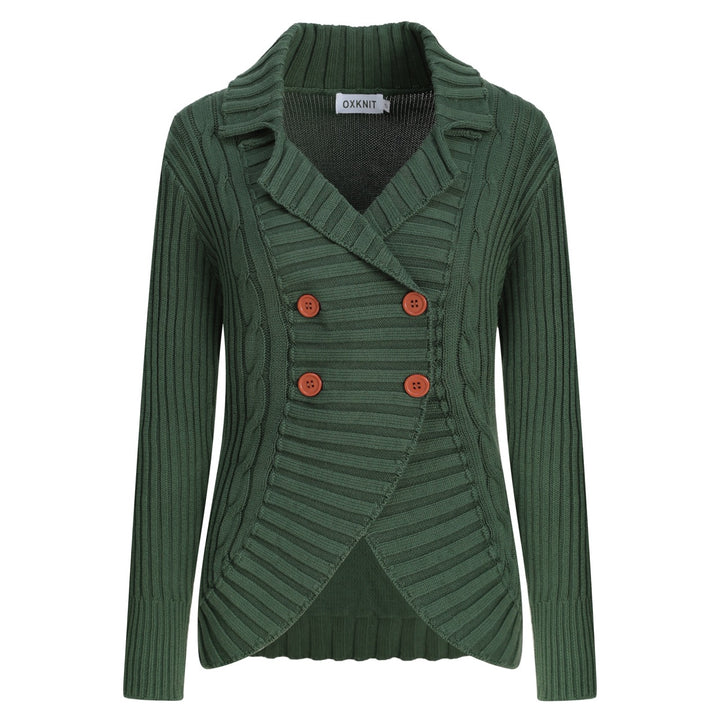 Women's Dark Green 70s Vintage Double Breasted Knit Cardigan