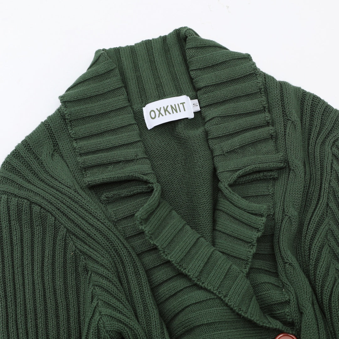 Women's Dark Green 70s Vintage Double Breasted Knit Cardigan