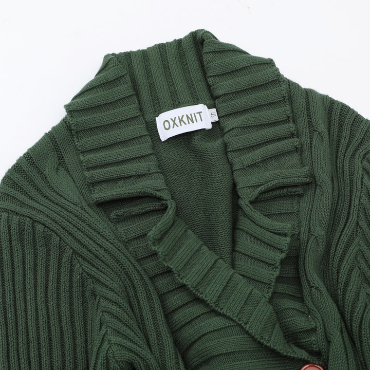 Women's Dark Green 70s Vintage Double Breasted Knit Cardigan