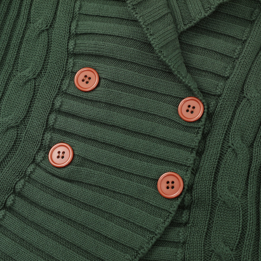 Women's Dark Green 70s Vintage Double Breasted Knit Cardigan