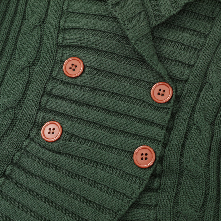 Women's Dark Green 70s Vintage Double Breasted Knit Cardigan