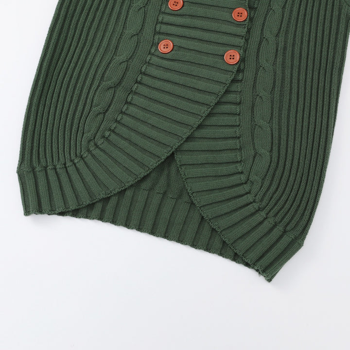 Women's Dark Green 70s Vintage Double Breasted Knit Cardigan