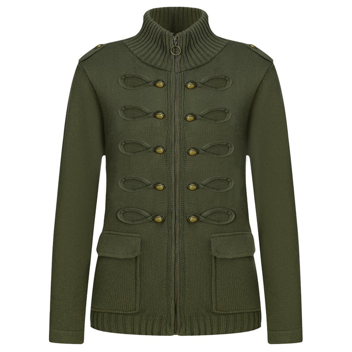 Women's Green 70s Vintage Americana Zip Knit Cardigan