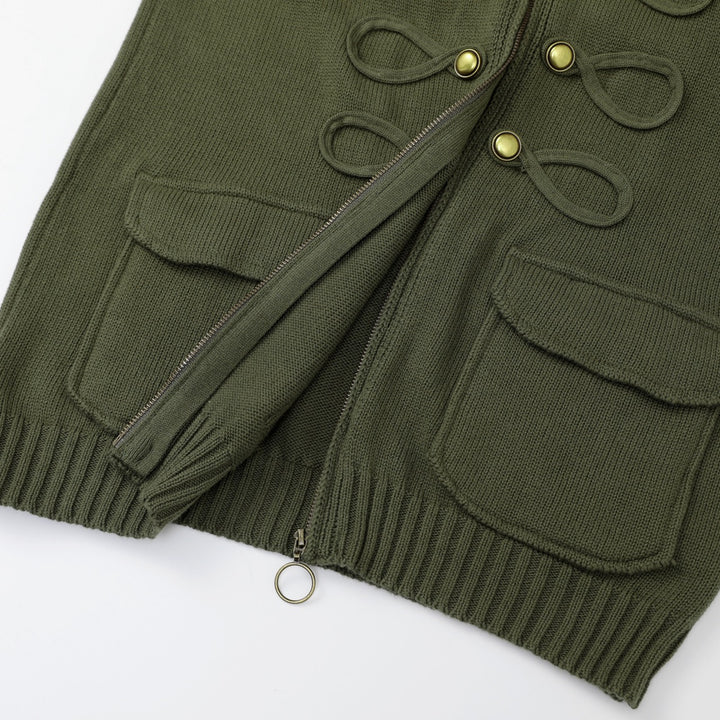 Women's Green 70s Vintage Americana Zip Knit Cardigan