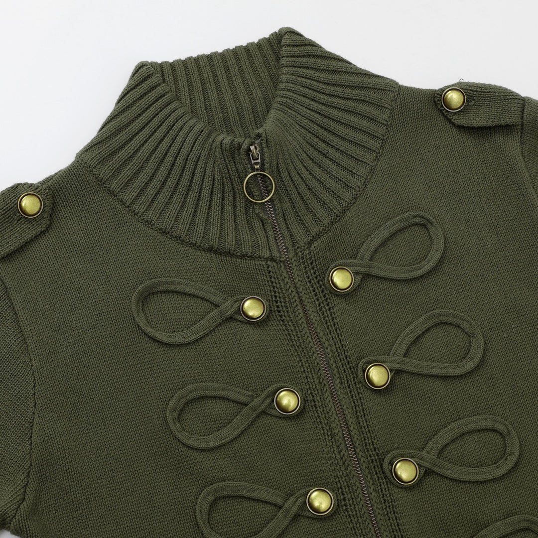 Women's Green 70s Vintage Americana Zip Knit Cardigan