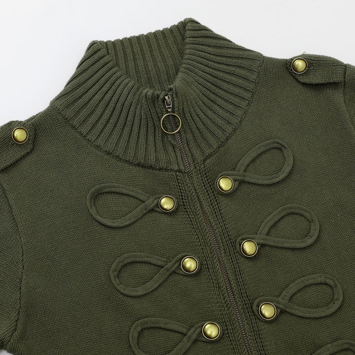 Women's Green 70s Vintage Americana Zip Knit Cardigan