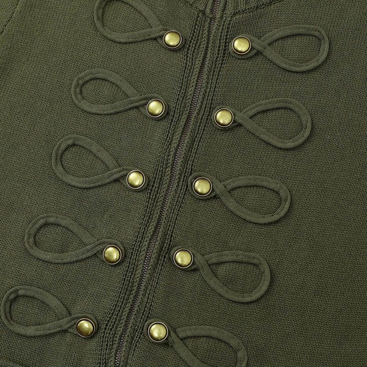 Women's Green 70s Vintage Americana Zip Knit Cardigan