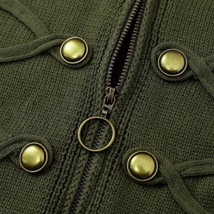 Women's Green 70s Vintage Americana Zip Knit Cardigan