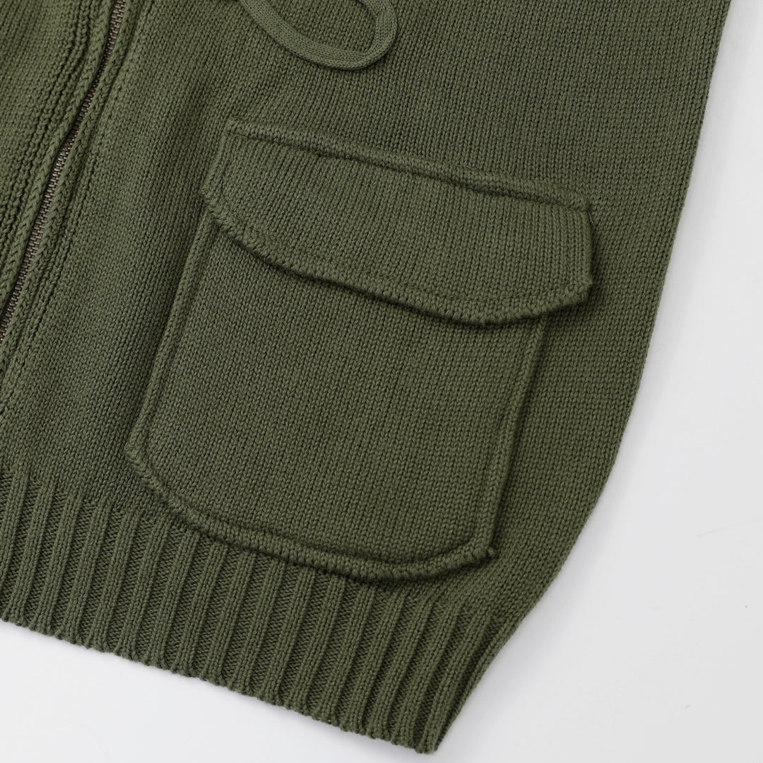 Women's Green 70s Vintage Americana Zip Knit Cardigan