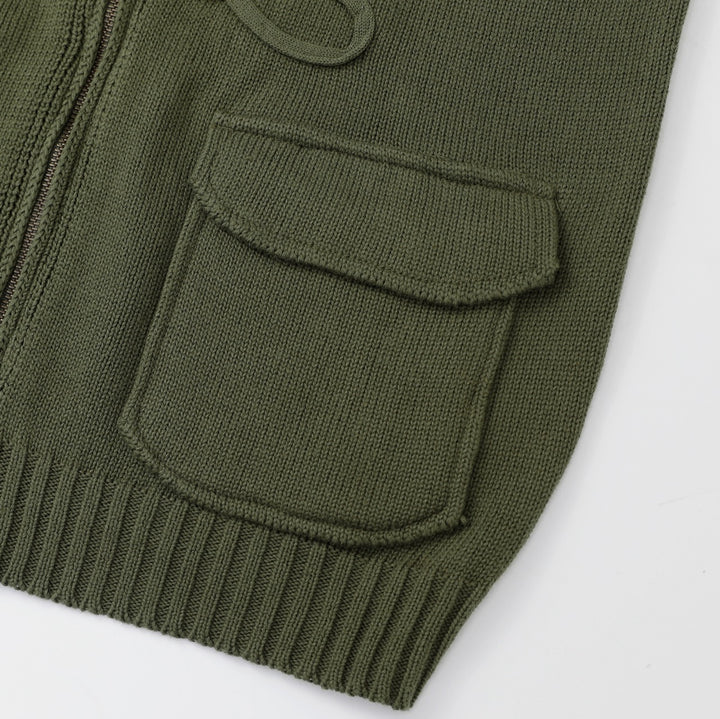 Women's Green 70s Vintage Americana Zip Knit Cardigan