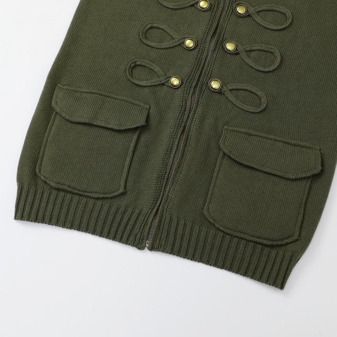Women's Green 70s Vintage Americana Zip Knit Cardigan