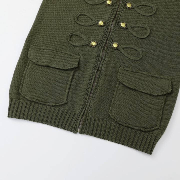Women's Green 70s Vintage Americana Zip Knit Cardigan