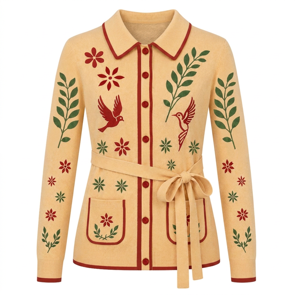 Mörkblå vintage klassisk dotdesign jacquardstickad dam