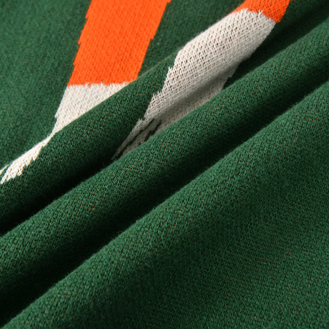 Women's Green 70s Vintage Fox Jacquard V-Neck Knit
