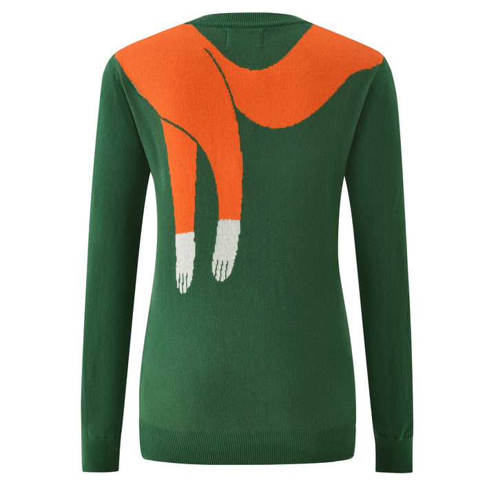 Women's Green 70s Vintage Fox Jacquard V-Neck Knit