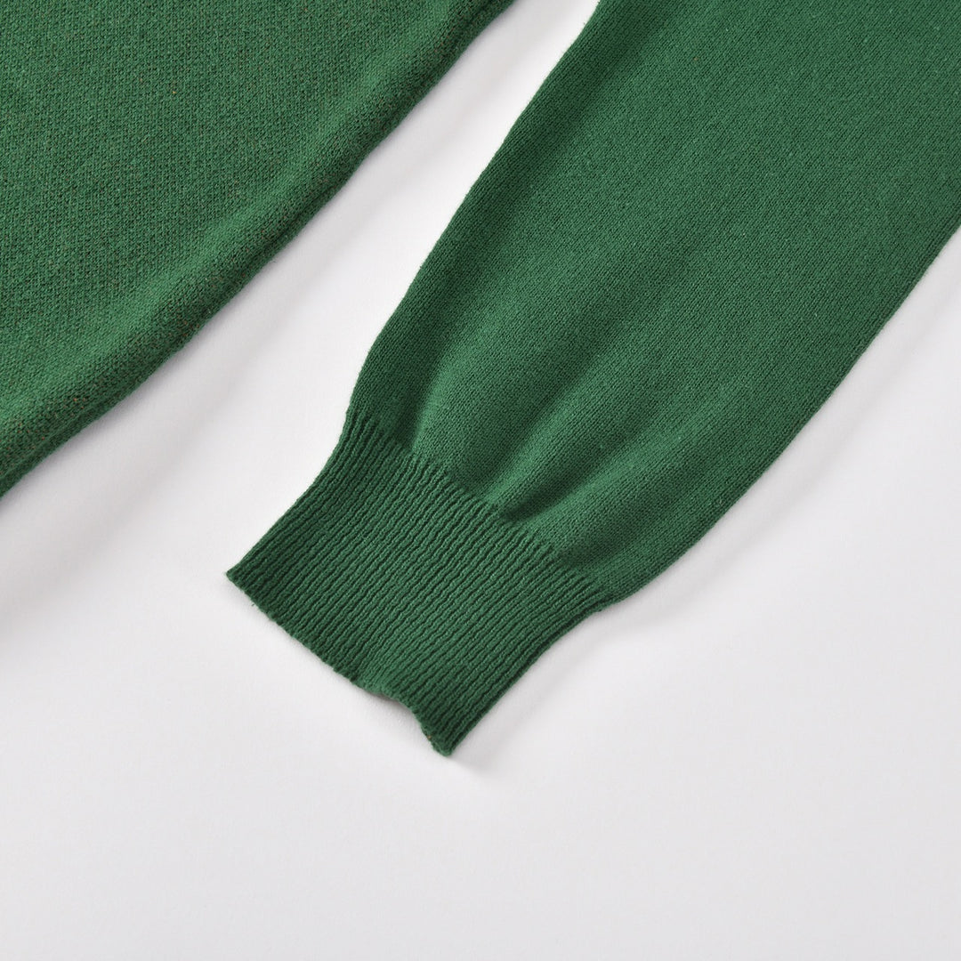 Women's Green 70s Vintage Fox Jacquard V-Neck Knit
