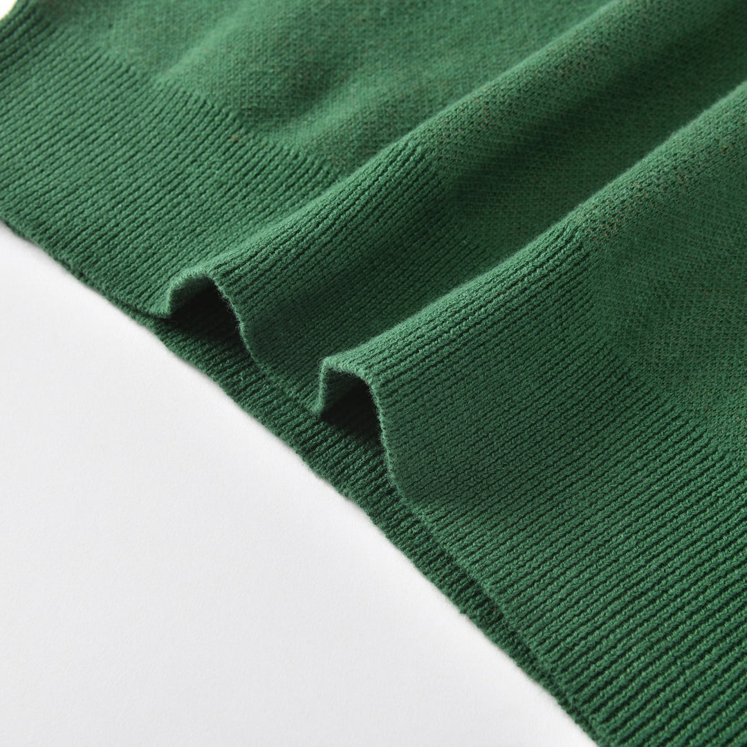 Women's Green 70s Vintage Fox Jacquard V-Neck Knit