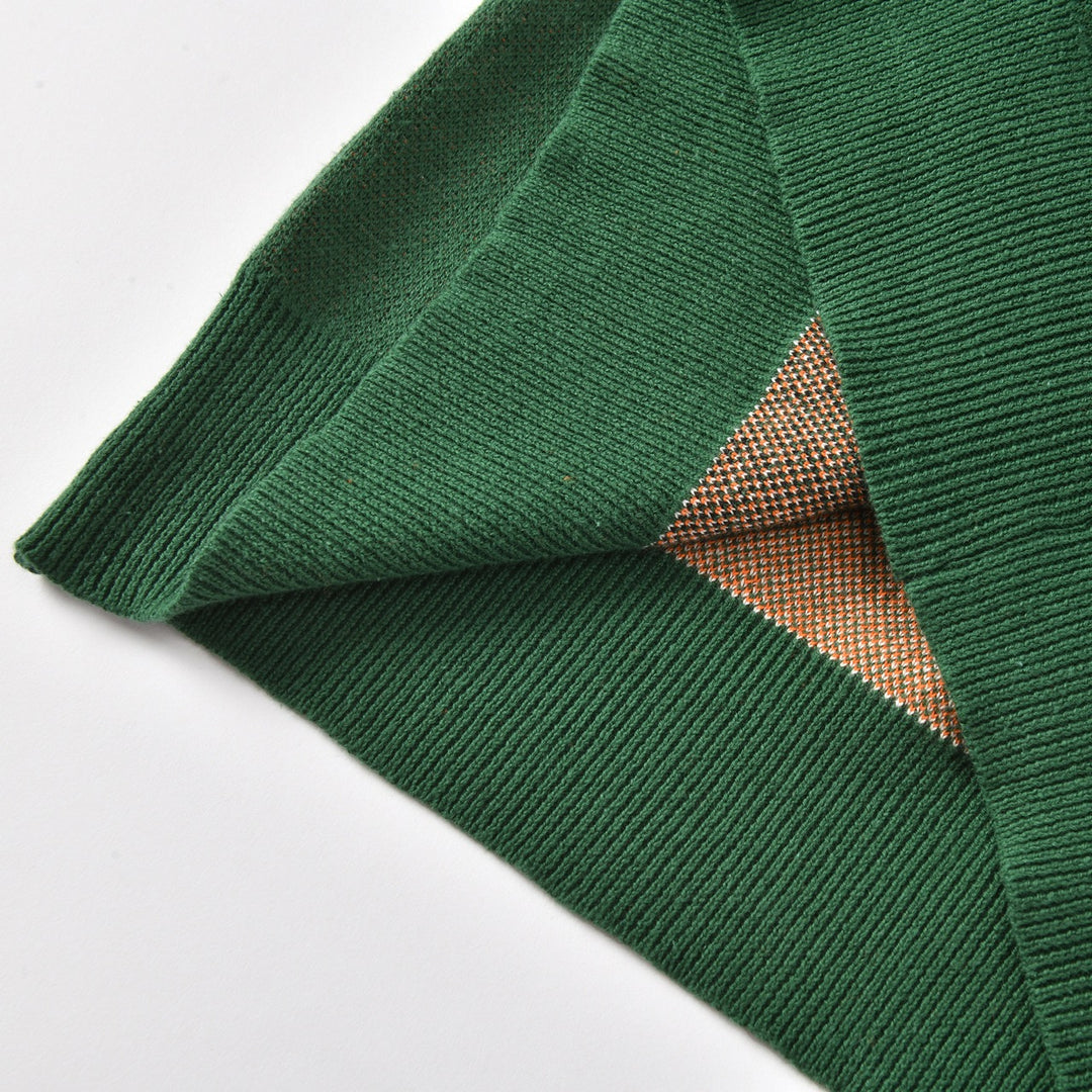 Women's Green 70s Vintage Fox Jacquard V-Neck Knit